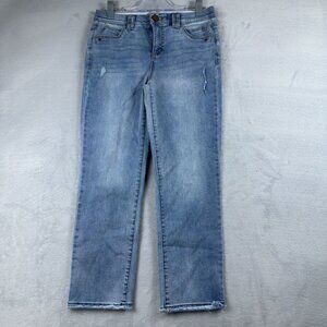 Democracy Jeans AB Technology Womens 8 Slim Straight Distressed Light Wash Blue